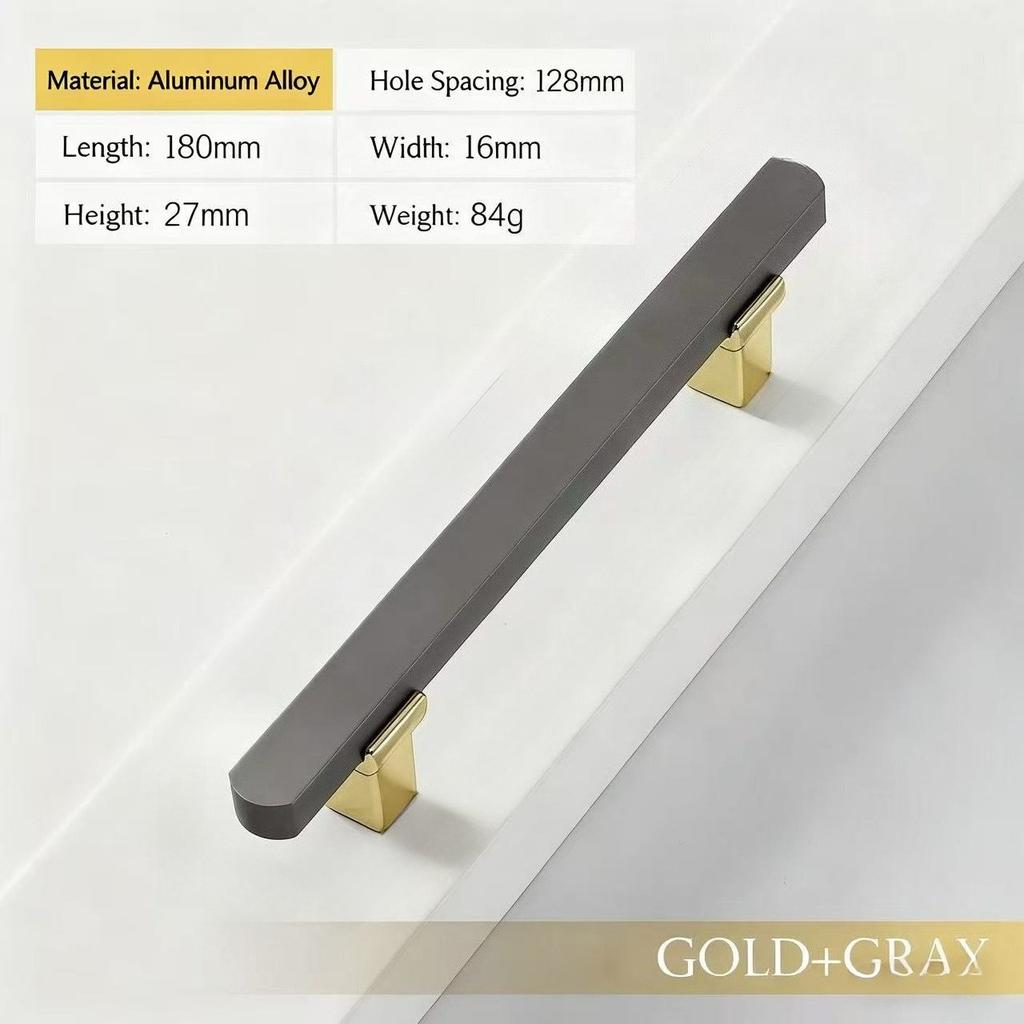 Nordic Gold Gray Cabinet Handles & Knobs - Modern Decorative Hardware Pulls for Kitchen/Dresser/Wardrobe/Furniture Door
