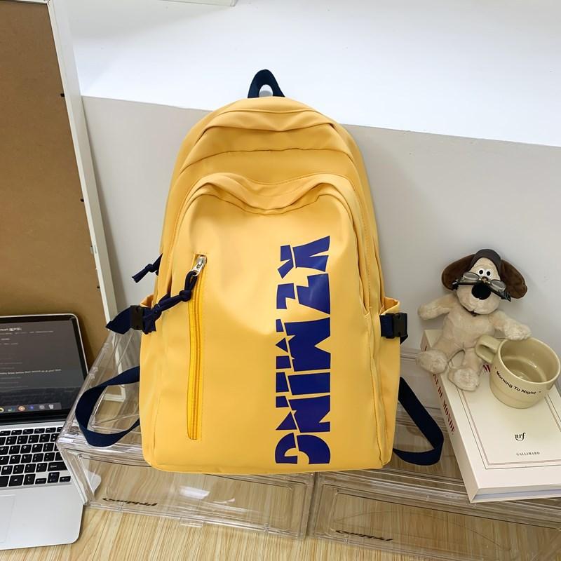 School bag female high-value solid-color letters junior high school students backpack casual simple large-capacity backpack