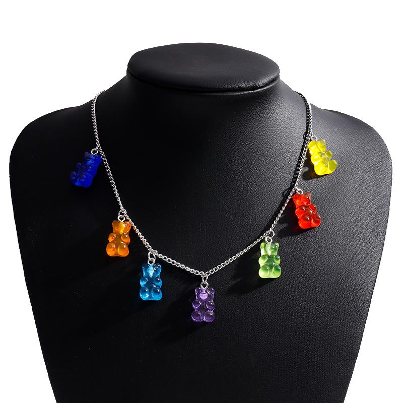 

Hot Selling Colorful Bears Necklaces for Women Bears Tassel Gold Silver Color Chain Choker Necklace Fashion Jewelry Gifts