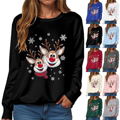 Damen Modisches Lässiges Langärmeliges Locker Geschnittenes Weihnachtsdruck Rundhals-Pullover-Sweatshirt