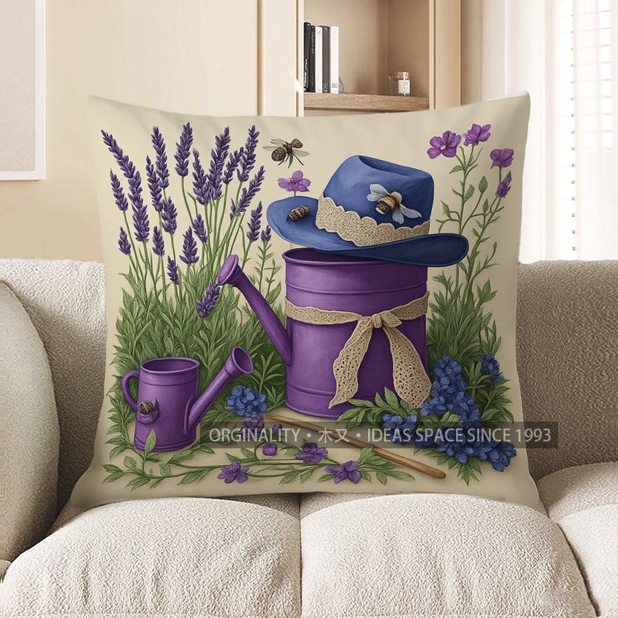 Home Decor Lavender In Basket Decorative Pillow Cover Pattern Cushion Cover Suitable For Sofa Bedroom Car Pillow Cover