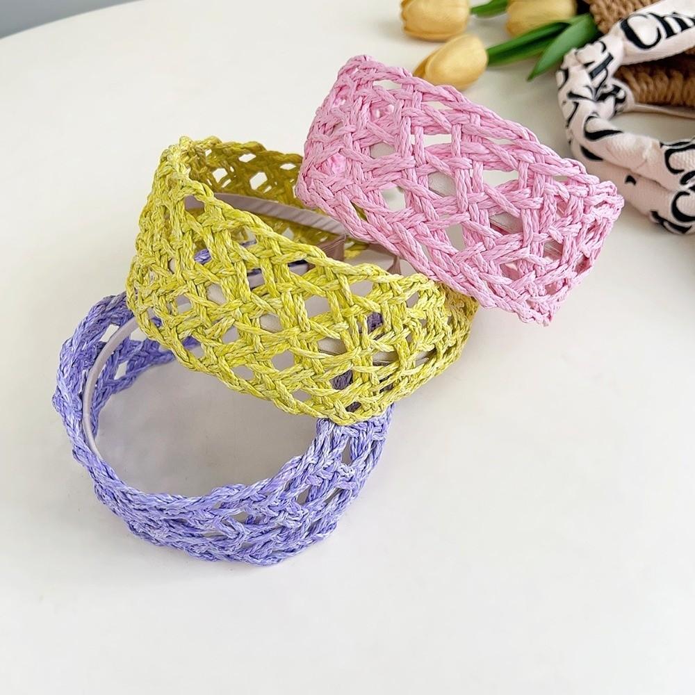 Elegant Woven Headband Wide Side Raffia Hairband Versatile Wide Brim Hairband  Holiday Style