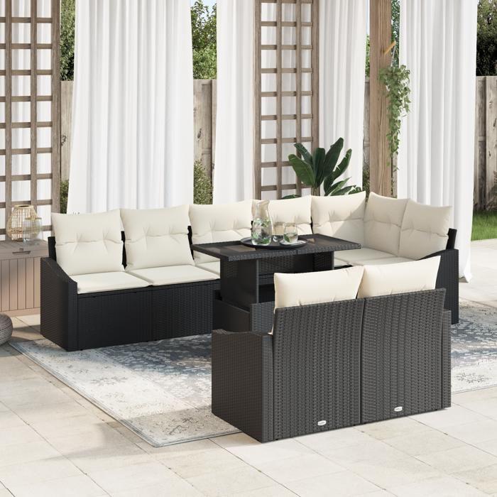 VidaXL Ensemble de Canapés de Jardin 9 Pièces avec Coussins Rattan Poly Noir 3349023
