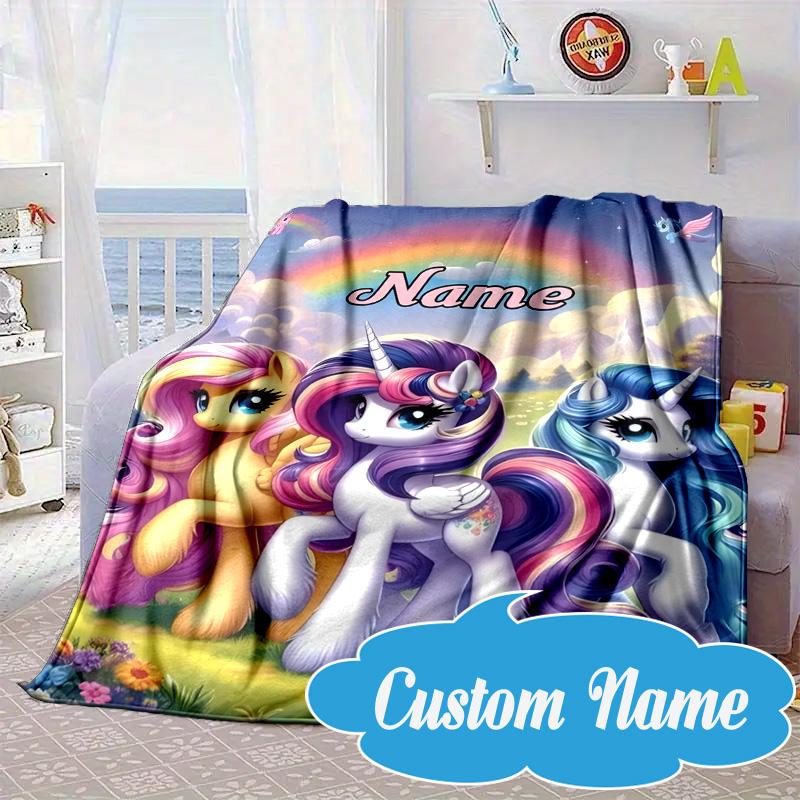 Custom Name Rainbow Unicorn Dream Blanket bed sofa Blanket Flannel Blanket for Camping, Hiking, Picnic Essentials,gift for Fan family