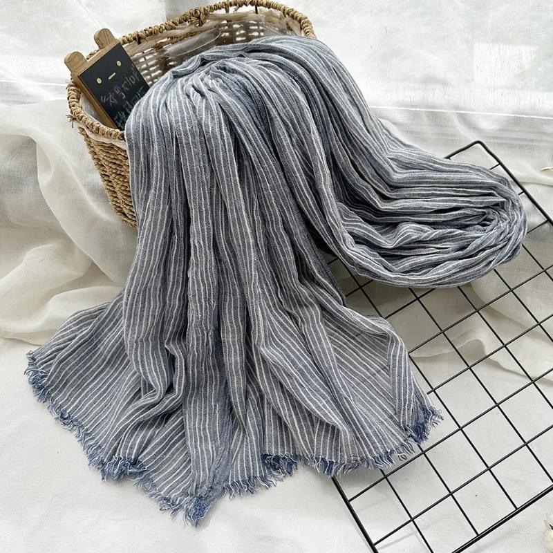 

Новый европейский и американский универсальный простой цветной тканый полосатый платок унисекс из хлопка и льна шарф 200x80cm