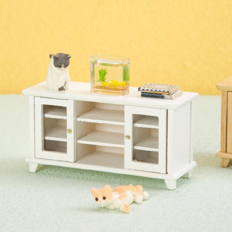 Stylish Kids' Miniature Sturdy Wood TV Cabinet for Dollhouses Realistic Living Room Furniture Playset Accessory
