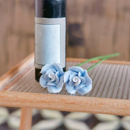 1:12 Dollhouse Flower Realistic Miniature Rose Fine Workmanship Two-color Flower Model for Doll House Decoration