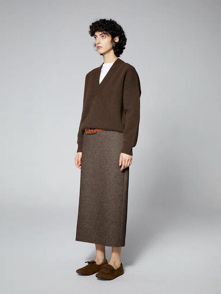 Wen Jiu Elegant High-Waisted Wool Suit Skirt - Mid-Length, Winter Classic
