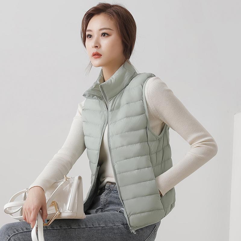 Women's Ultra-Lightweight White Duck Down Vest - Thin Style with Stand Collar