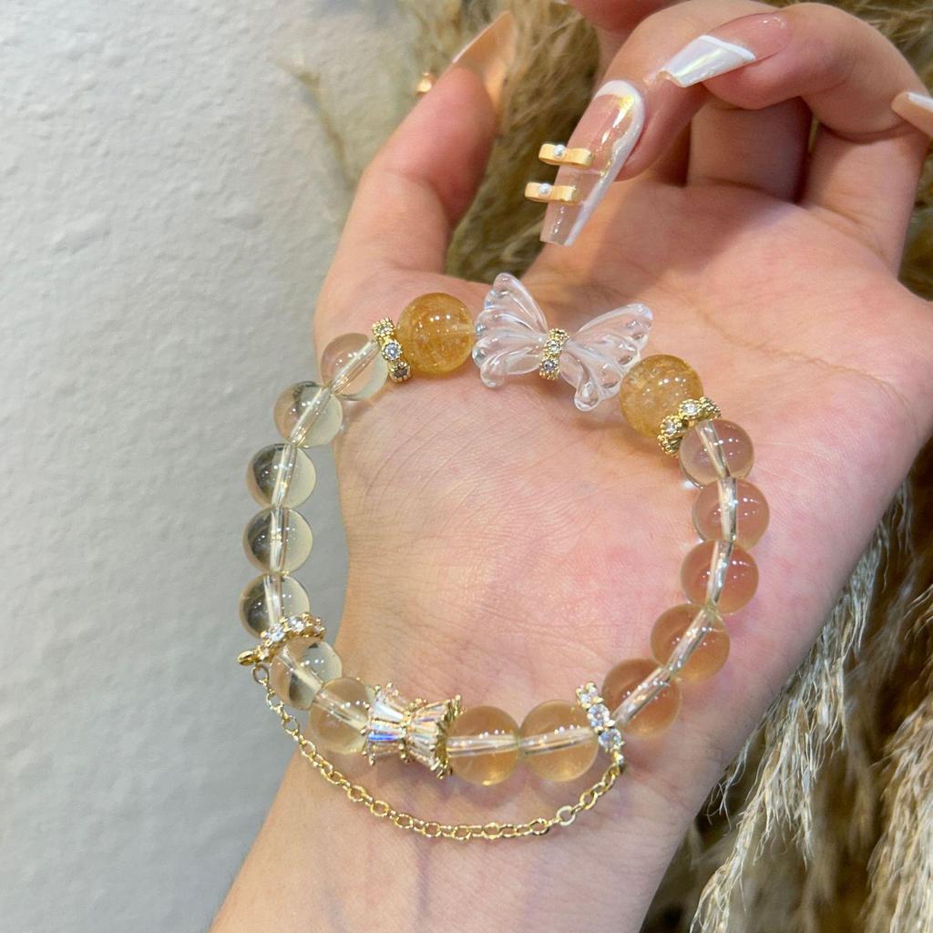 Qiaoen Women's Crystal Yellow Lemon Beaded Bracelet with Large Unique Beads