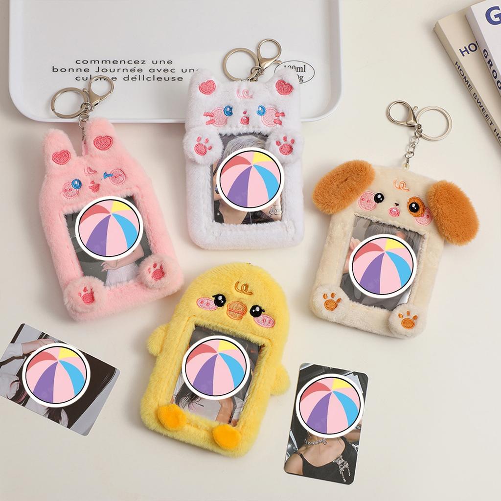 Cute Cartoon Plush Photo Card Holder for Idol Photo Collectable Soft Keychain Bag Pendant for Fans & Stationery Lovers