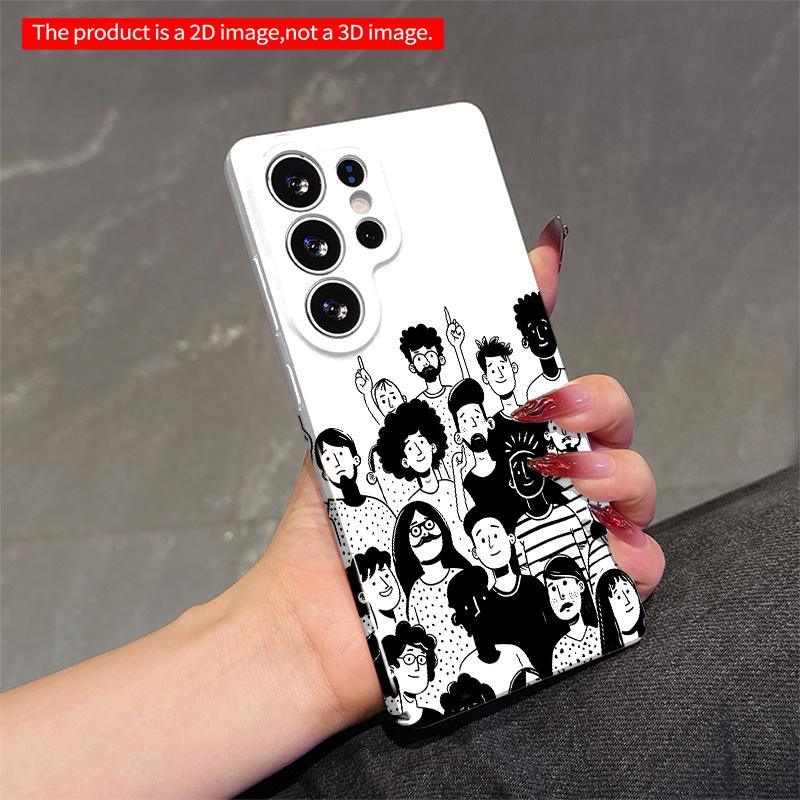 2DFlat Samsung Phone Case Black and White Crowd Faces Phone Case Design Applicable To Galaxy S22 S23 S24 S25ULTRA S26 A12 A13 A14 A15 A16
