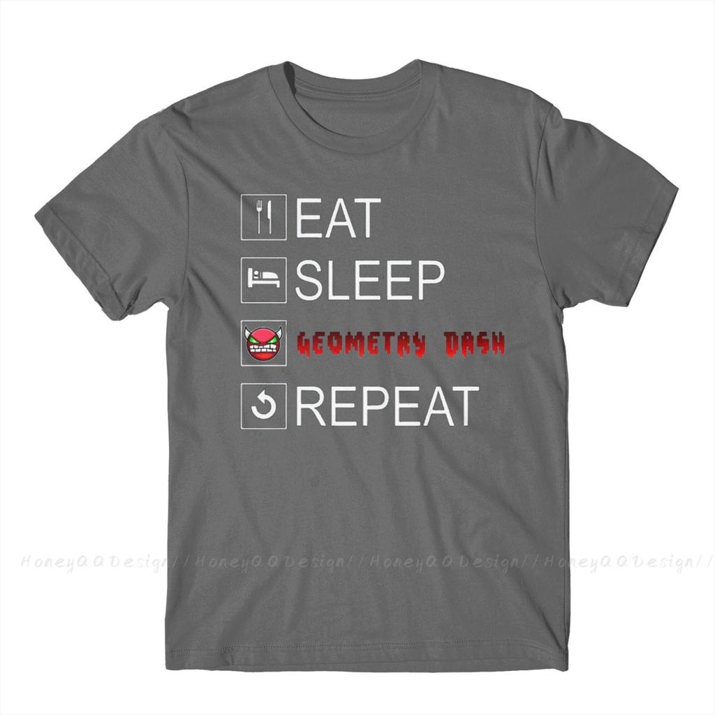 Geometry Dash 2021 New Arrival Tshirt Eat Sleep Geometry Dash Repeat Coloured Unique Crewneck Cotton For Unisex Shirts Flus Size