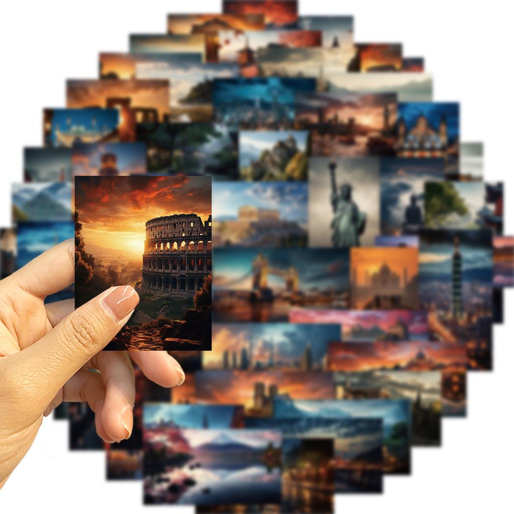 50PCS World Landmark Travel Sticker Classic Toy Tag DIY Gift Sealing Label Children Label Thank You Stickers Decoration Supplies