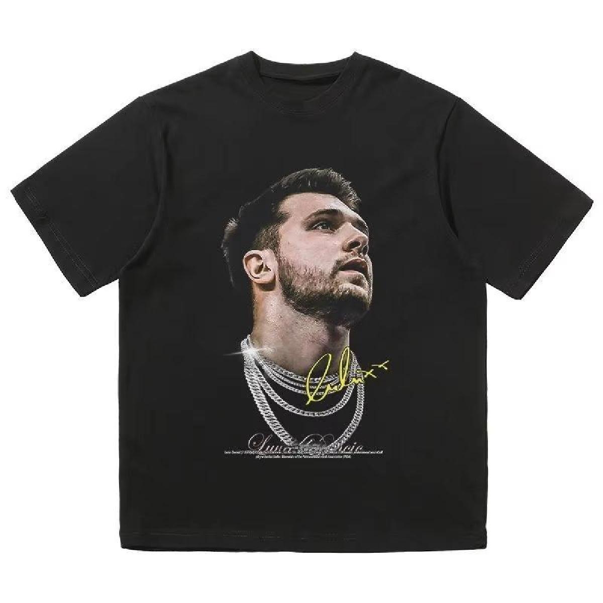 

2025 Лето Лейкерс Звезда Дончич Принт Американская Ретро Футболка Мужская Уличная Спортивная Чистый Хлопок Короткий Рукав Инс Топ Круглый Вырез Футболка XXXXXL