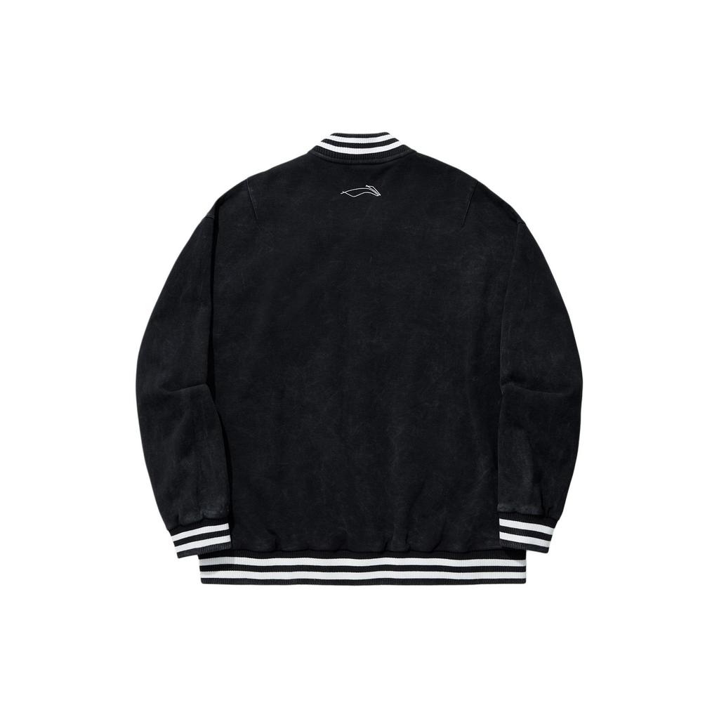 Li Ning Logo Print Loose Fit Single Breasted Baseball Jacket Men Jackets Black AFDU247-1