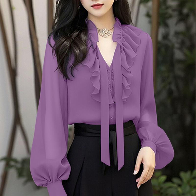 

ZANZEA Women Ruffles V-Neck Casual Long Sleeve Blouse 5XL фиолетовый