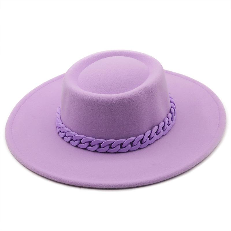 New autumn and winter wool.cm color fashionable chain big brim jazz top hat felt hat