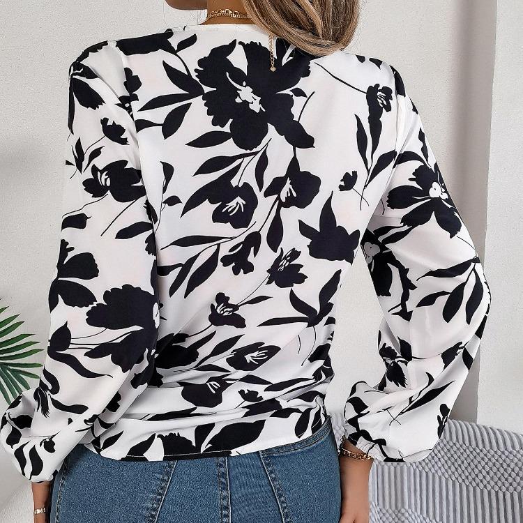 Women V-Neck Long Sleeve Blouse Stylish Print Shirt for Spring Autumn Season