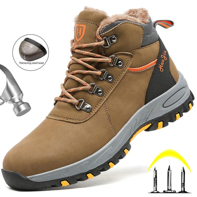 Zimní pánské pracovní boty s ocelovou špičkou, bezpečnostní boty, protiskluzové, odolné proti propíchnutí, pánské pracovní boty, bezpečnostní obuv, nezničitelné pracovní tenisky