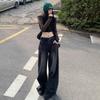 Women's High Waist Wide Leg Jeans Vintage Washed Straight Denim Pants Loose Draped Floor Length American Retro Casual Trousers