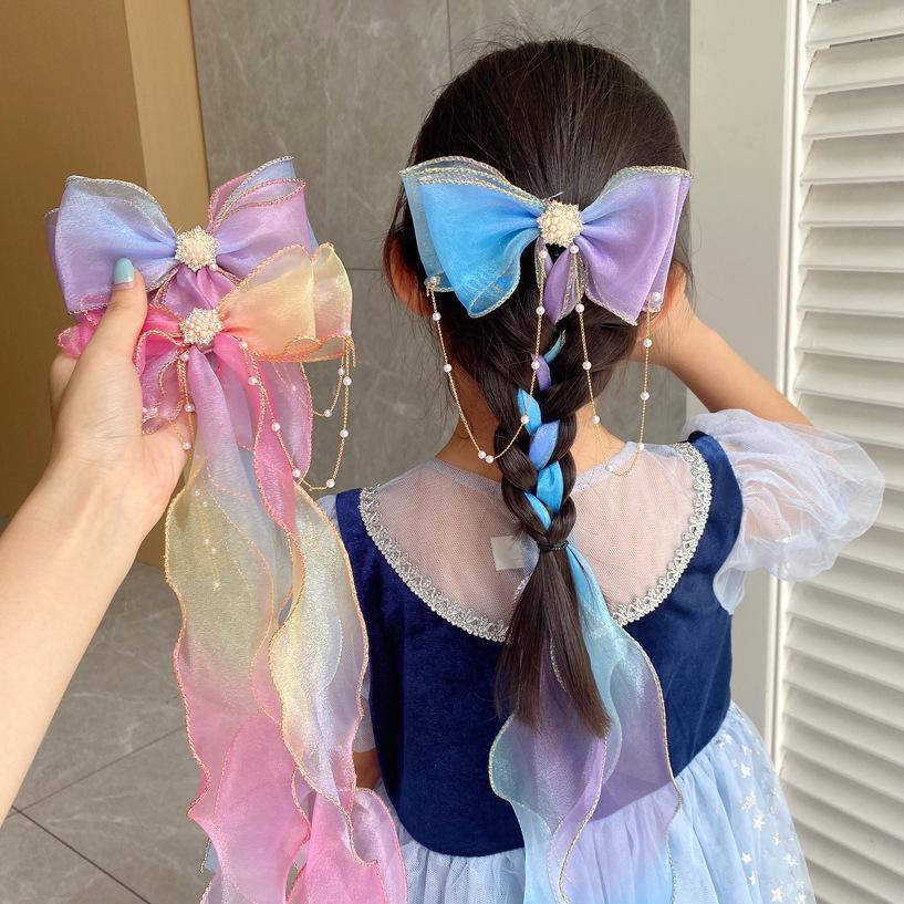2026 Korean Style Celebrity-Inspired Children's Bow & Braided Hair Clips - Cute Princess Streamer Accessories for Girls