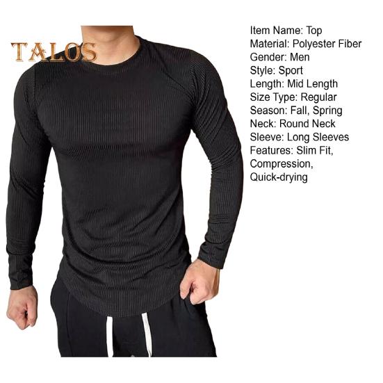 Ανδρικό Αθλητικό Τοπ Στενή Γραμμή Υψηλής Ελαστικότητας Ριγέ Υφή Στρογγυλή Λαιμόκοψη Γρήγορης Ξήρανσης Μακριά Μανίκια Στενή Γραμμή Συμπίεσης Διαμόρφωση Σιλουέτας Γυμναστήριο Τρέξιμο