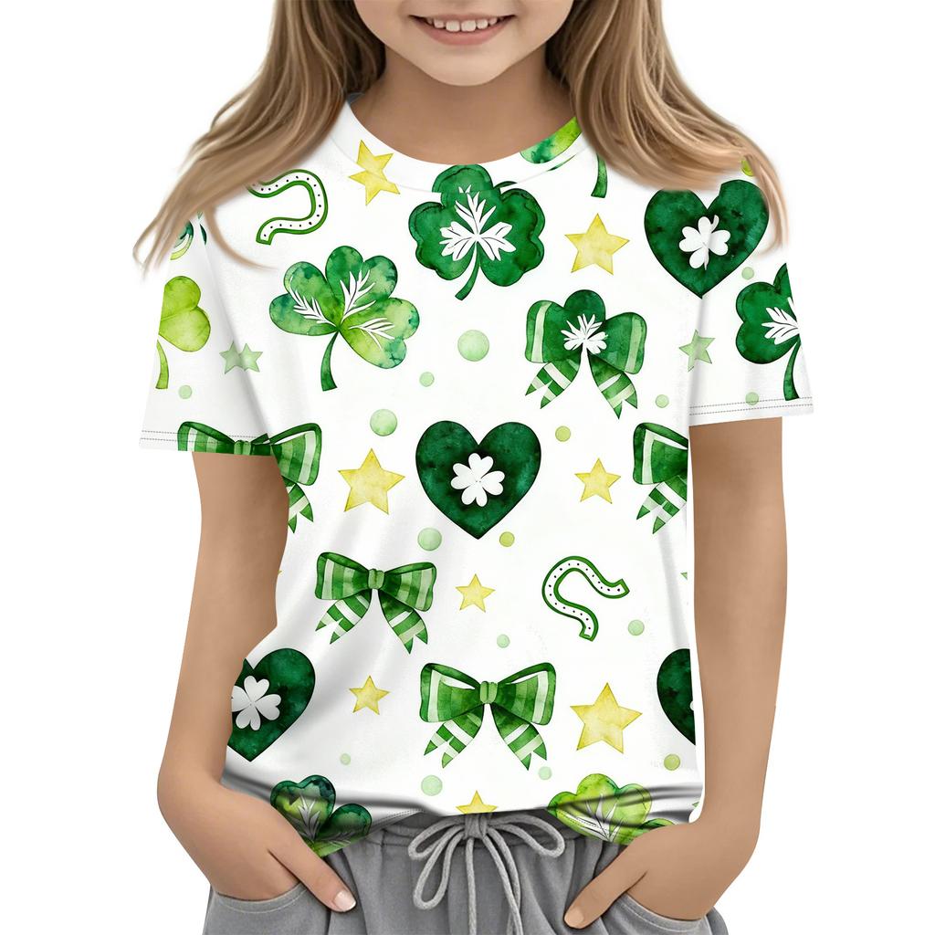 Children's Printed Round Neck Short Sleeved Casual T-shirt