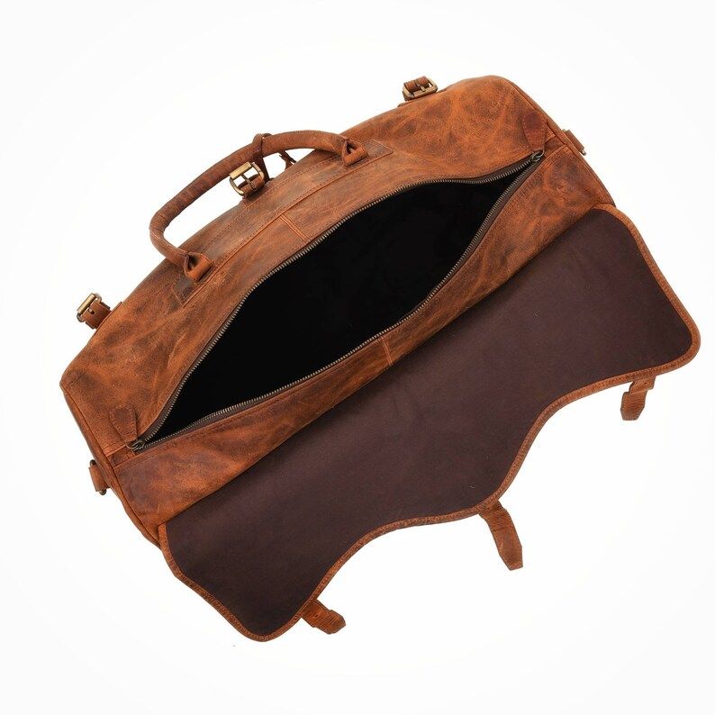 Full Grain Leather Weekender Bag: Handmade Distressed Duffle
