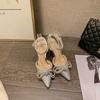 Black Bow High Heels Women's Stiletto Summer Pointed Fine Flash Rhinestone Strap Empty Bag Head Sandals