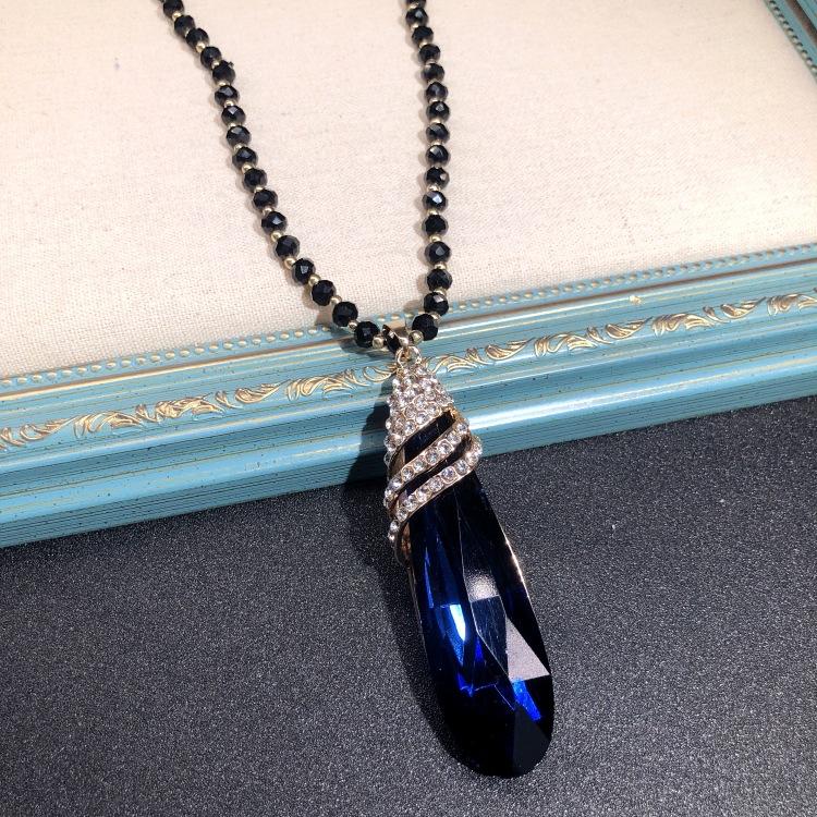Retro Long Crystal Sweater Chain Women's Versatile Temperament Flower Pendant Necklace Fashion Ethnic Style Hanging Accessories