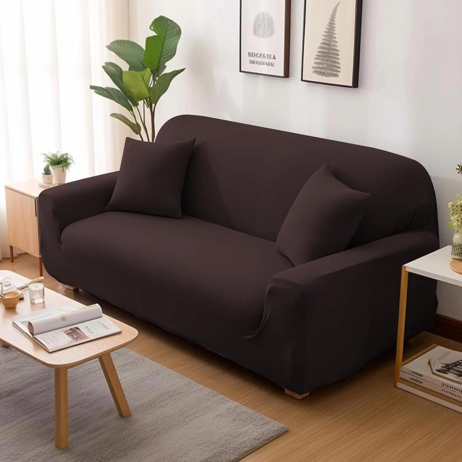 

Solid Color Elastic Sofa Cover Antidirty Spandex Couch Cover Slipcovers Furniture Protector for Bedroom Living Room Home Decor 1-Seat 90-140cm кофейный