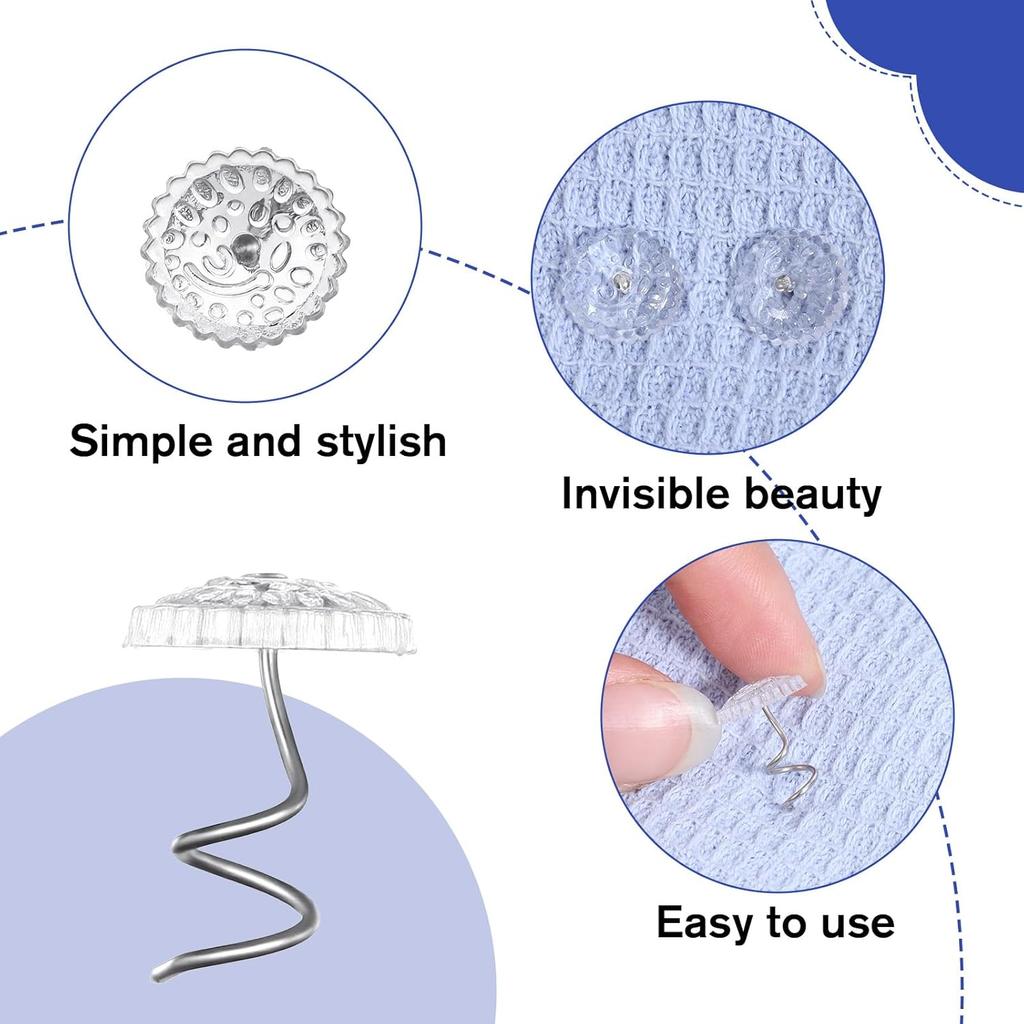Bed Skirts P and Upholstery Tacks, 100PCS Transparent Plastic Head Screw Nail Clear Heads Twist Spiral Push P for Upholstery and Fixed Blankets Sofa