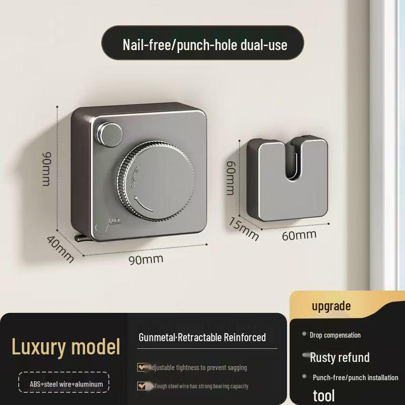 Indoor No-Drill Retractable Clothesline - Windproof Tightening Steel Wire for Bathroom and Balcony