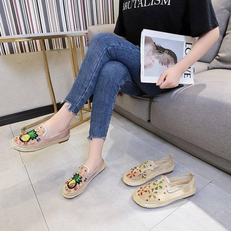 Pantofi pentru Femei 2025 Balerini cu Diamante cu Strasuri Drăguți Pantofi de Vară pentru Femei Vârf Rotund Kawaii Plat cu Cristale Elegant Popular A