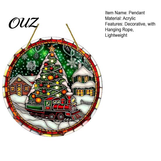 Decorative Lanyard Pendants 2D Flat Acrylic Christmas Tree Pendant with Lanyard, Lightweight Colorful Winter Snowscape Hanging Ornament for