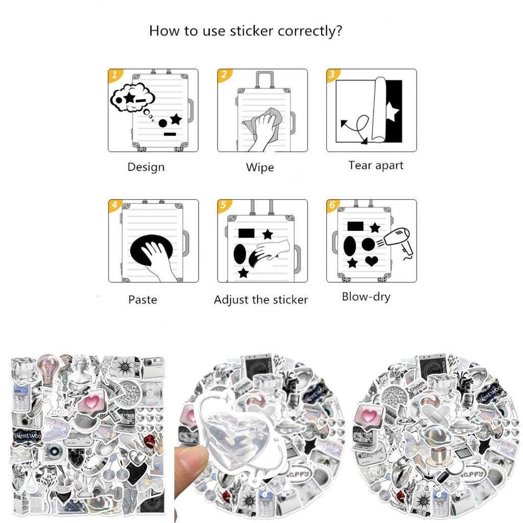 Premium Silver Sulfate Sticker 66 Pieces Of High-quality Pvc Waterproof Decals For Diy Guitar Phone Skateboard And Bicycle Adhesive And Stylish