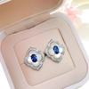 Luxury Women Jewelry Set Blue Spinel Earrings High Carbon Diamond Ring Clover Shell Pendant Necklace