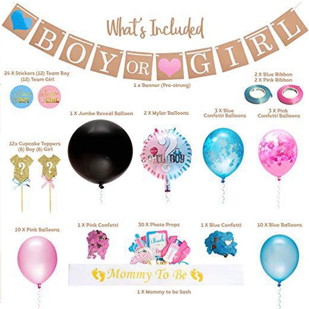 Gender Reveal Party Supplies Boy Or Girl Flag Photo Props Baby Shower Pink Blue Balloon