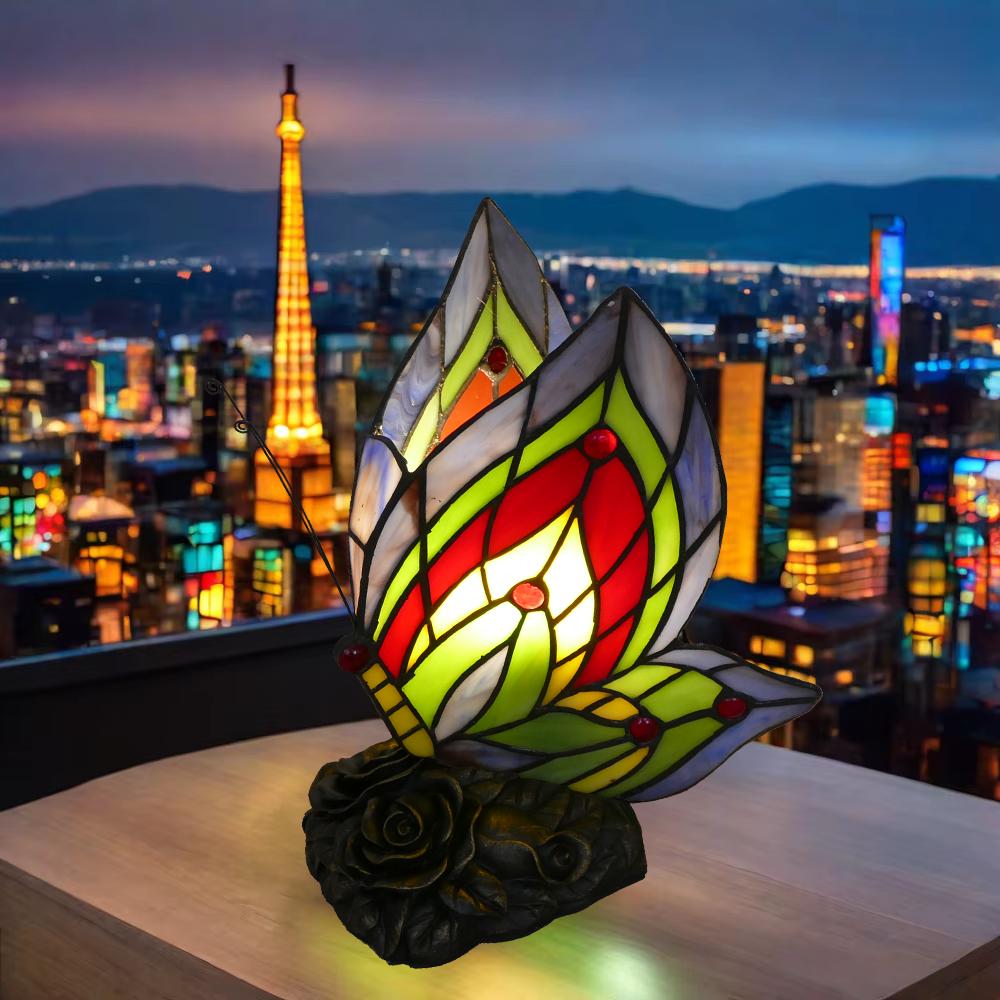European Creative Stained Glass Butterfly Lamp Animal Bedroom Study DecorationTiffany Style Night Light for Home Room Decor Gift