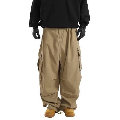 Erkek Kargo Pantolon Çok Cepli İpli Elastik Bel Vintage Geniş Paça Hip Hop Sokak Giyim Bol Düz Renk Dış Mekan Uzun Pantolon