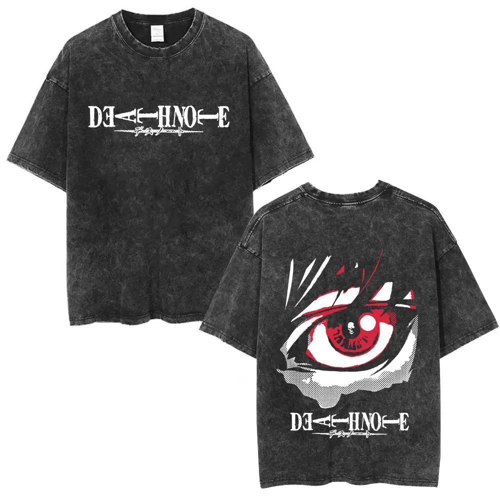 Washed Vintage Anime Death Note Ryuk T Shirts Men Women Fashion Oversized Crewneck Tshirts Mens Cartoon Manga Merch Streetwear