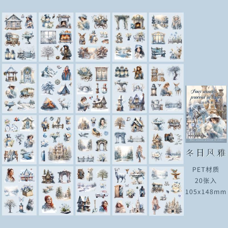 20 Sheets PET Die Cut Stickers Book Girl's Flower Decorative Handmade Scrapbooking Material Diary Album Craft Supplies