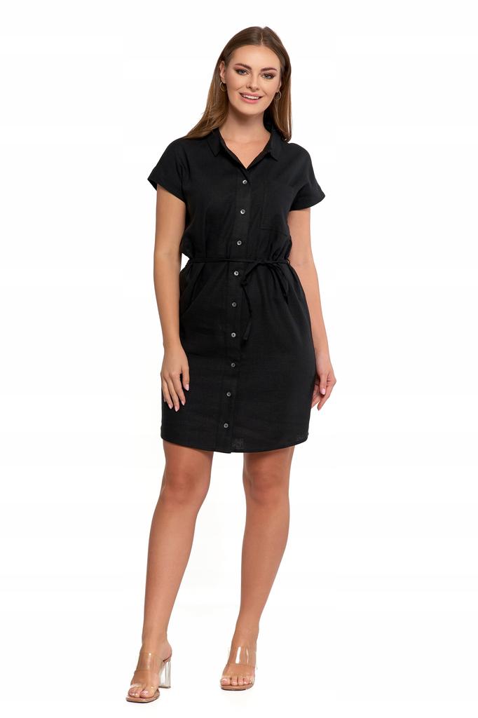 Women's Linen Dress Oversized Shirt Dress with Buttons Stylish MORAJ 3XL BLACK