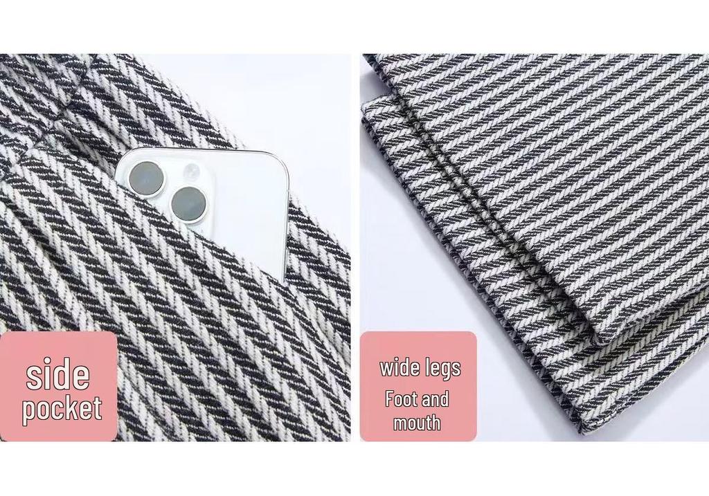 Unisex Black & White Striped Drapey Straight-Leg Pants, 2024 Spring/Autumn Wear-Resistant Casual Pants for Teens