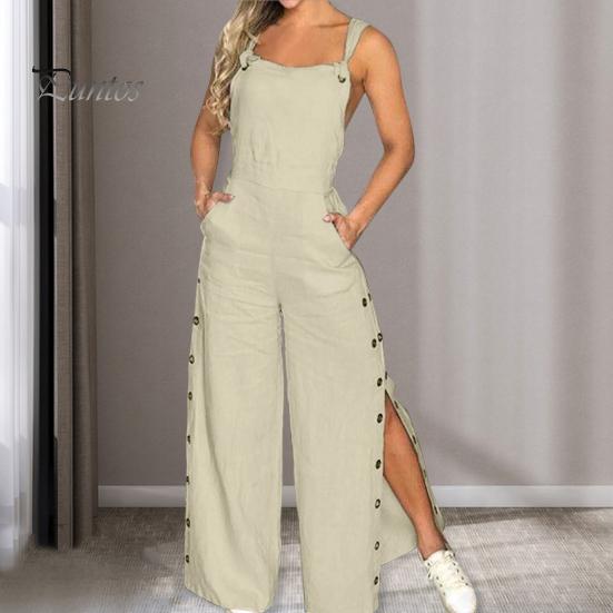 

Женский комбинезон без рукавов с широкими штанинами, боковыми карманами и застежкой на пуговицы, однотонный свободный комбинезон с прямыми штанинами для женщин и девочек, летний наряд