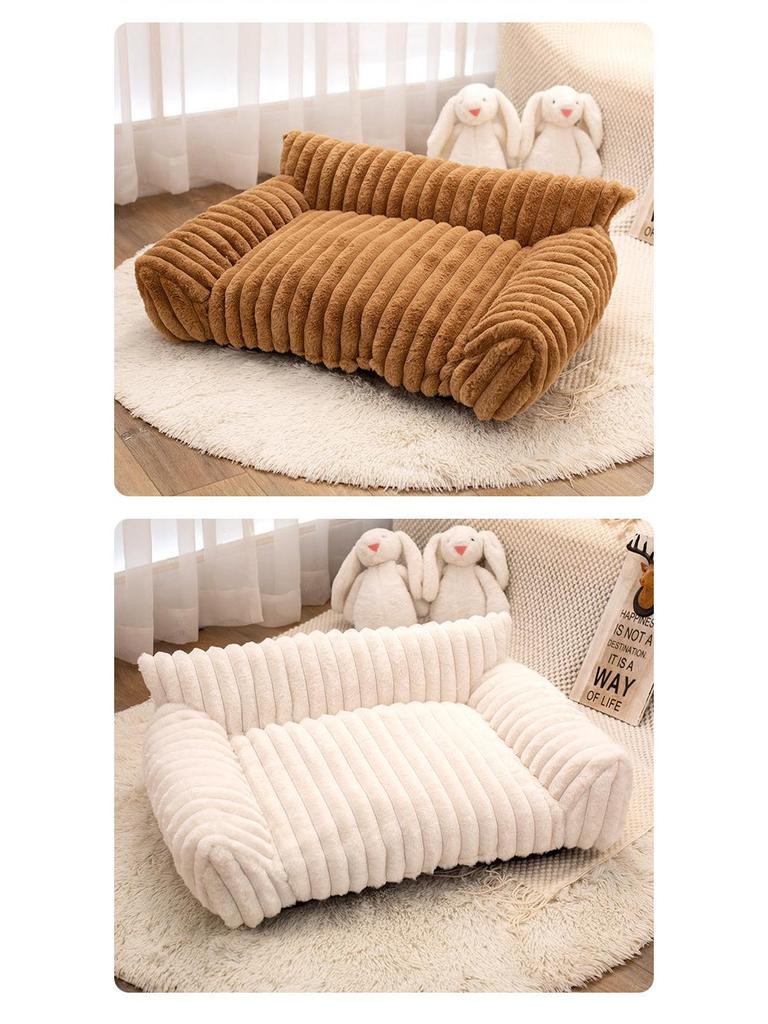 Cross-Border Plush Pet Bed: Large Rabbit Fur Sofa, Wear-Resistant Dog/Cat Nest for All Seasons.