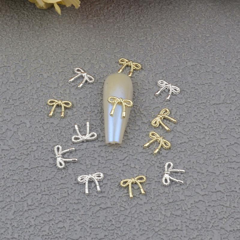 Oro Argento Fiori Accessori Manicure Unghie Unghie Gioielli Nail Art Fiocco Decorazioni Unghie Punte per Nail Art 3D