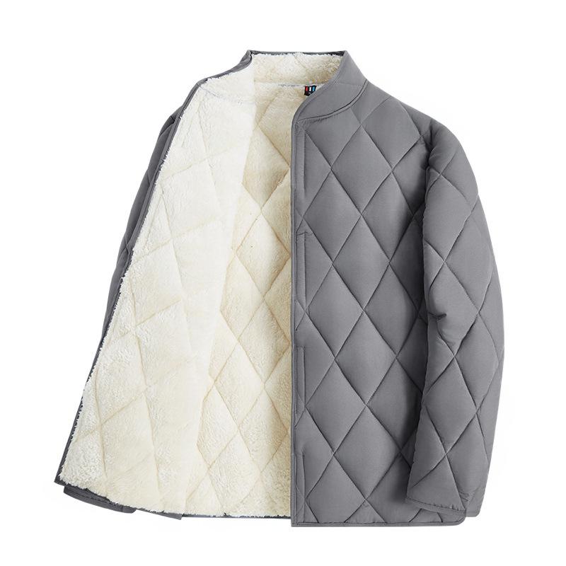 

Men s Black Quilted Puffer Jacket with Stand Collar and Plush Lining XL світло-сірого кольору