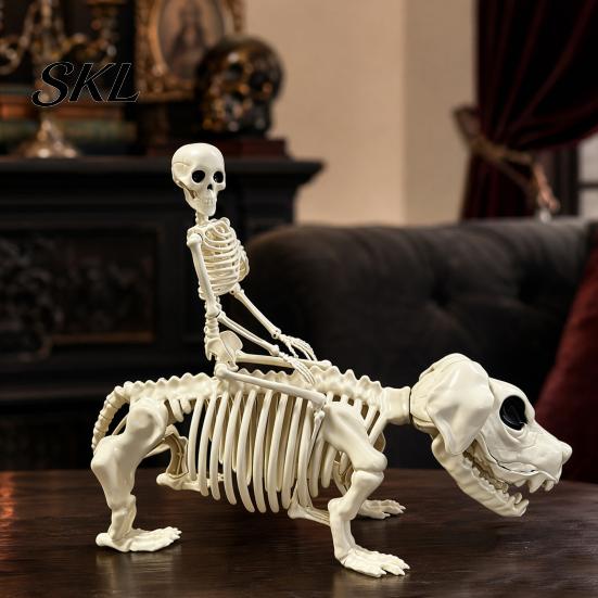 Halloween Yard Decoration Decoration, Skeleton Riding Dog Statue, 52cm Large Bone Figure for Texture Decor Display, Spooky Child Hound Haunted